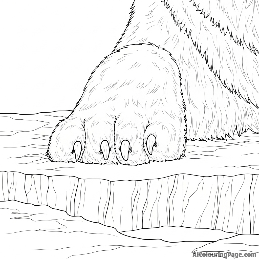 Close-up on a polar bear's powerful paw resting on textured ice.