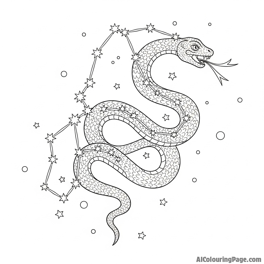 A constellation in the vast night sky forming the shape of a great, winding serpent.