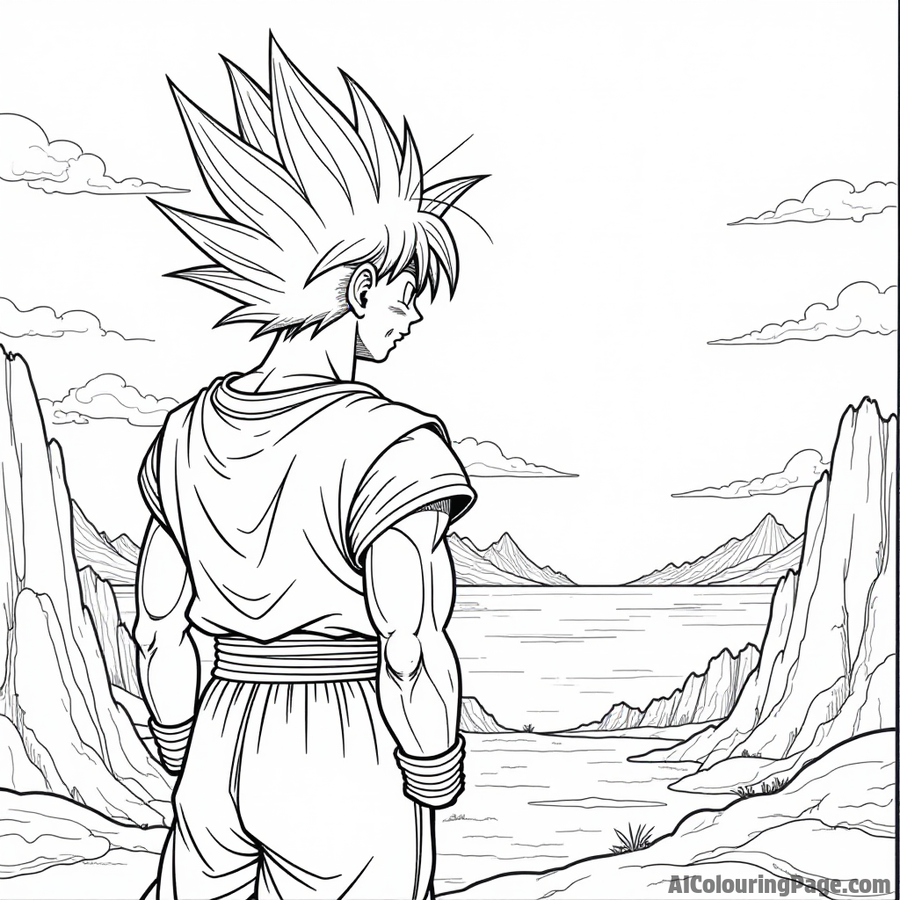 Goku looking at the sunset