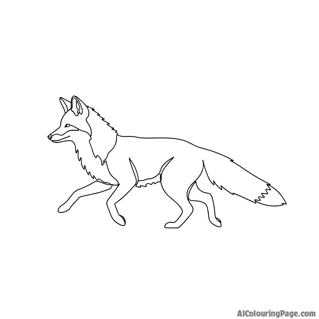 A minimalist single-line drawing of a fox in motion.