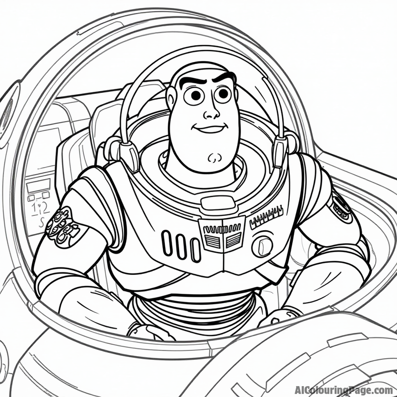 Buzz Lightyear in a spaceship cockpit