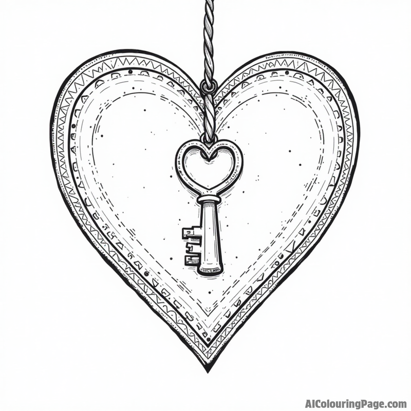 Heart with keyhole and key on a string