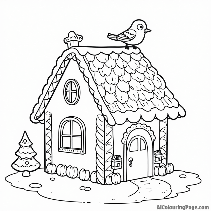 Gingerbread house with a gingerbread bird