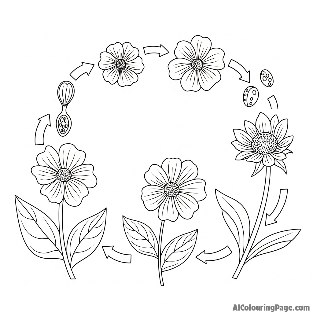 Conceptual art depicting the life cycle of a flower.