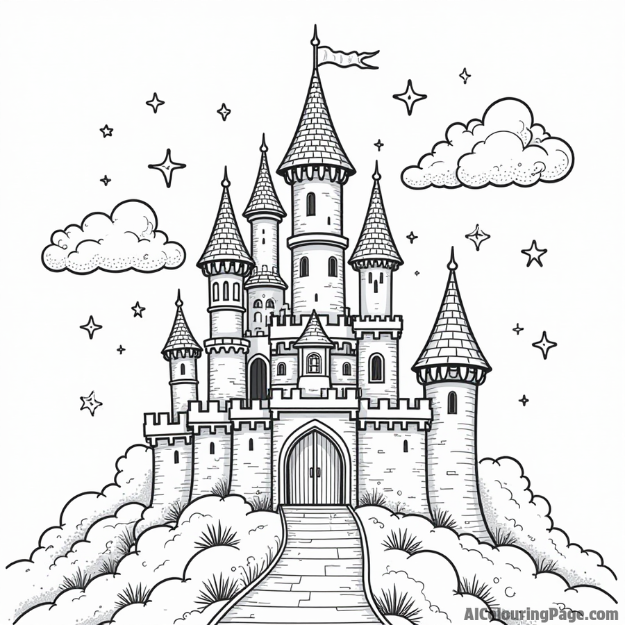 A castle in the clouds with stars