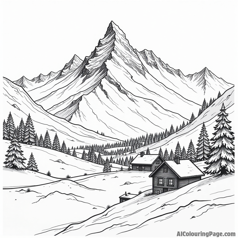 Snowy mountain range with a village