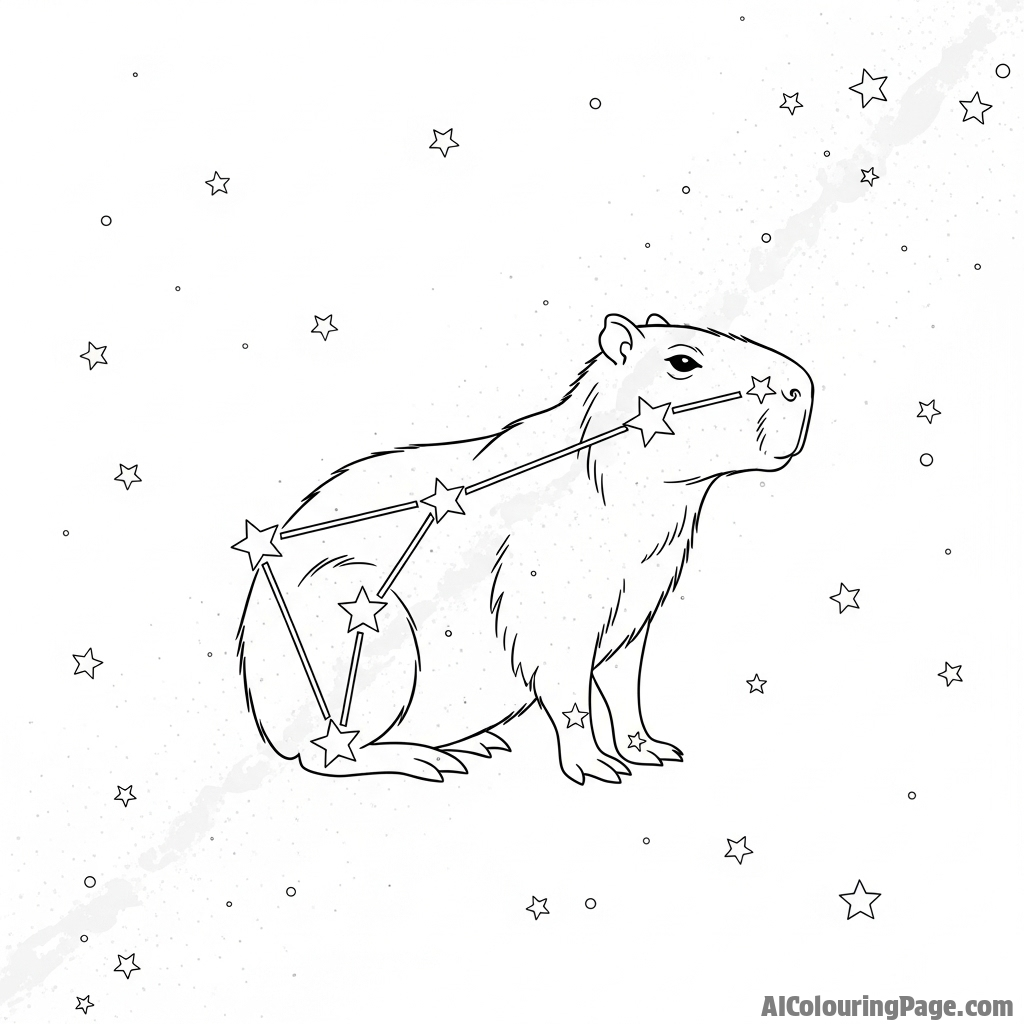The constellation of a capybara in a starry night sky.