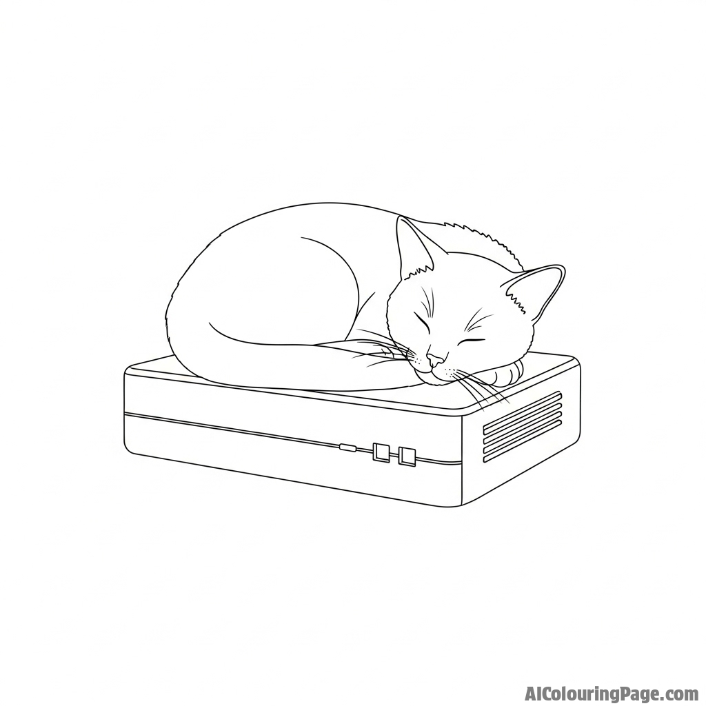 A cat sleeping on top of a warm piece of electronic equipment.