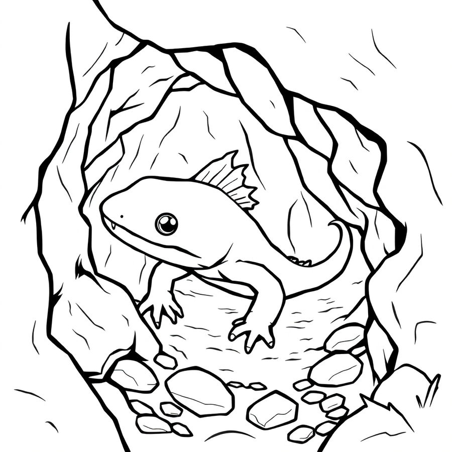 Axolotl hiding in a cave