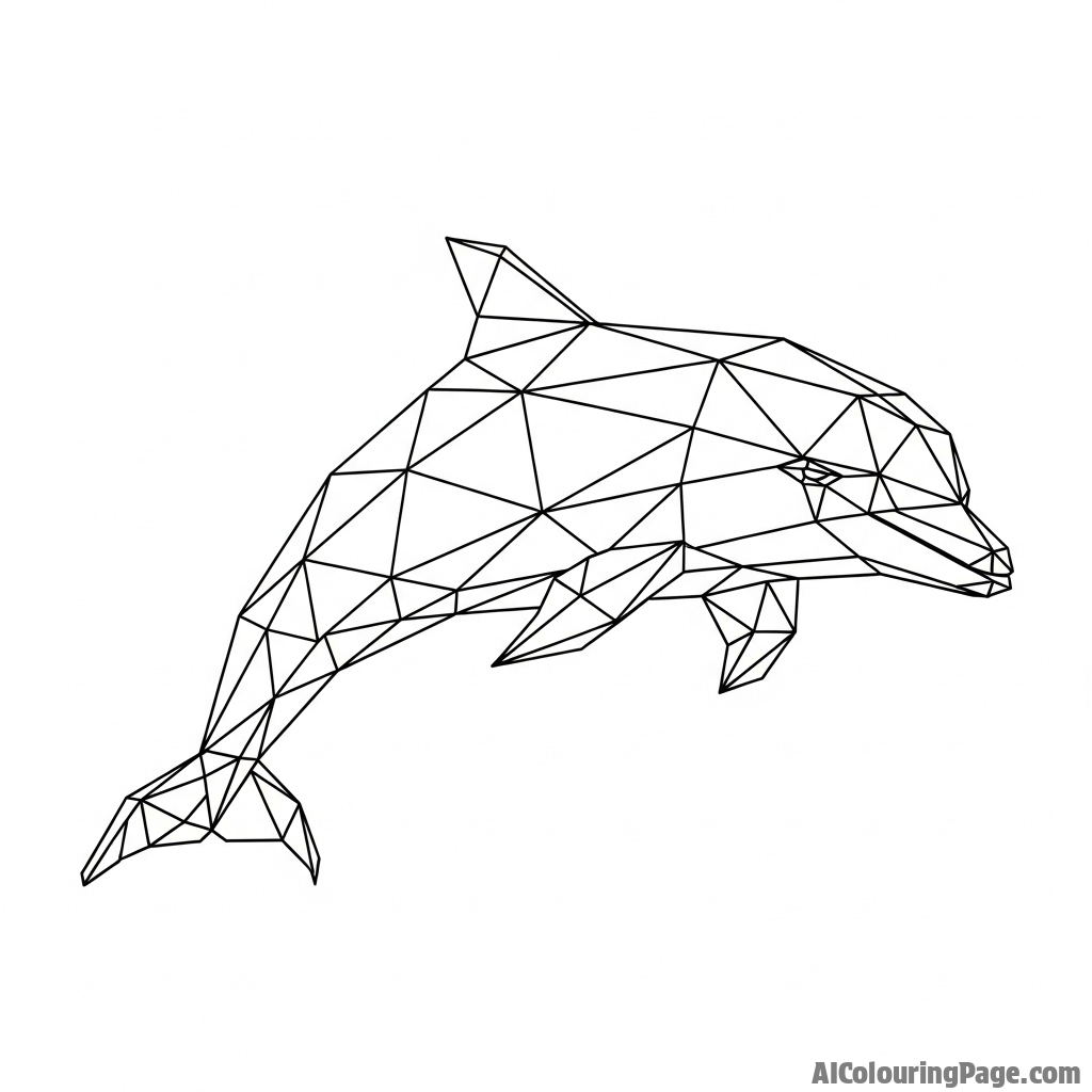 A geometric, low-poly rendering of a dolphin, emphasizing its angular form.