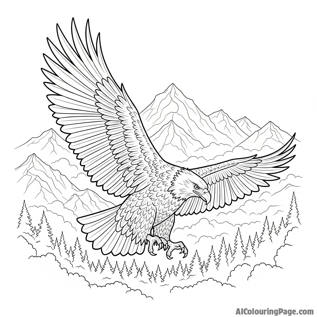 Eagle in a misty mountain forest.