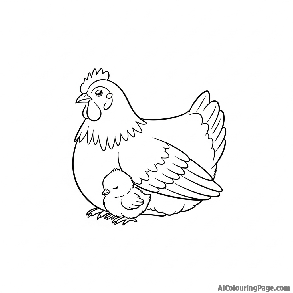 A single chick sleeping under its mother's wing.
