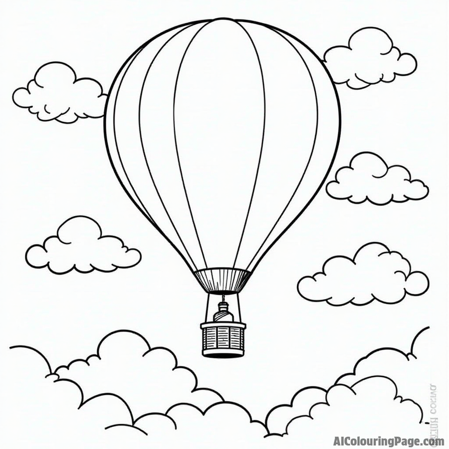 Hot air balloon floating over clouds