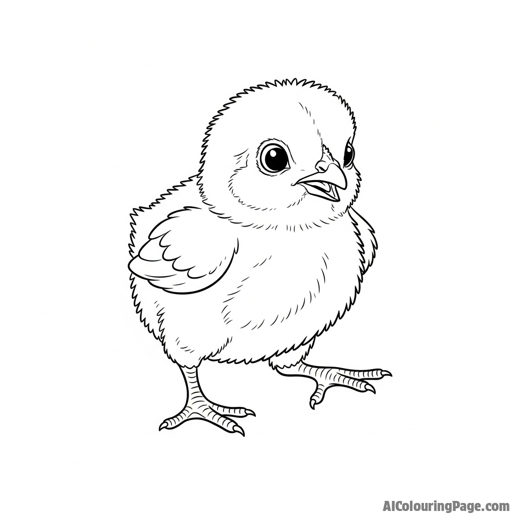 A tiny chick, still fluffy, taking its first steps.