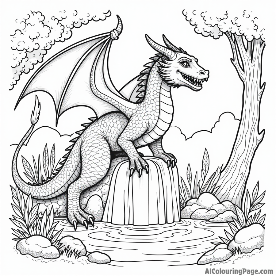 Realistic Dragon Coloring Page Prompts | AI Colouring Page