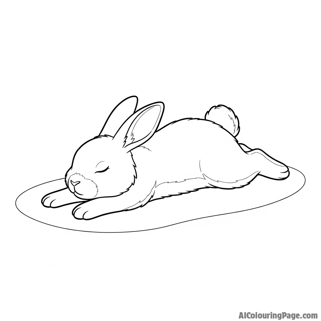 A rabbit stretched out completely, napping in a patch of warm light.