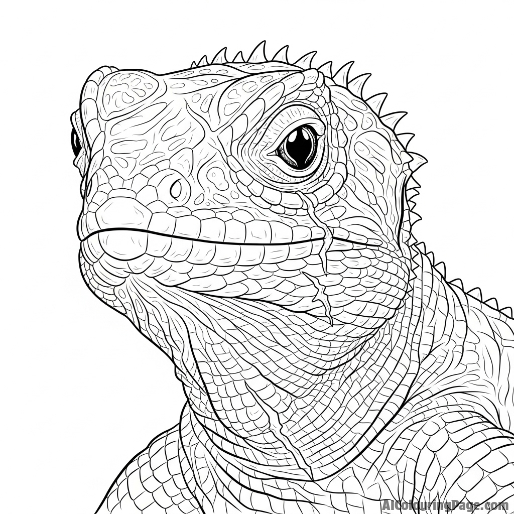 A dramatic portrait of an old lizard, its skin wrinkled and scarred.