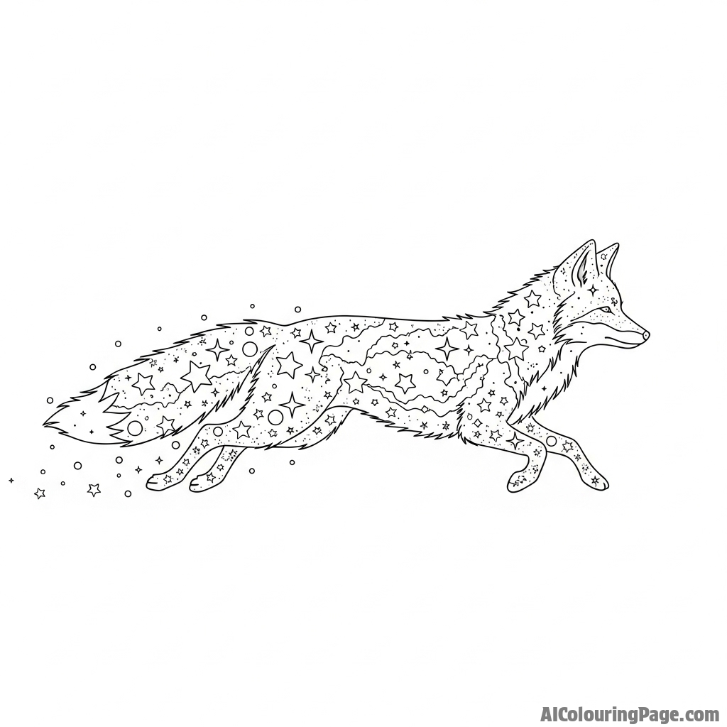 A celestial fox composed of stars and nebulae, streaking across the night sky.