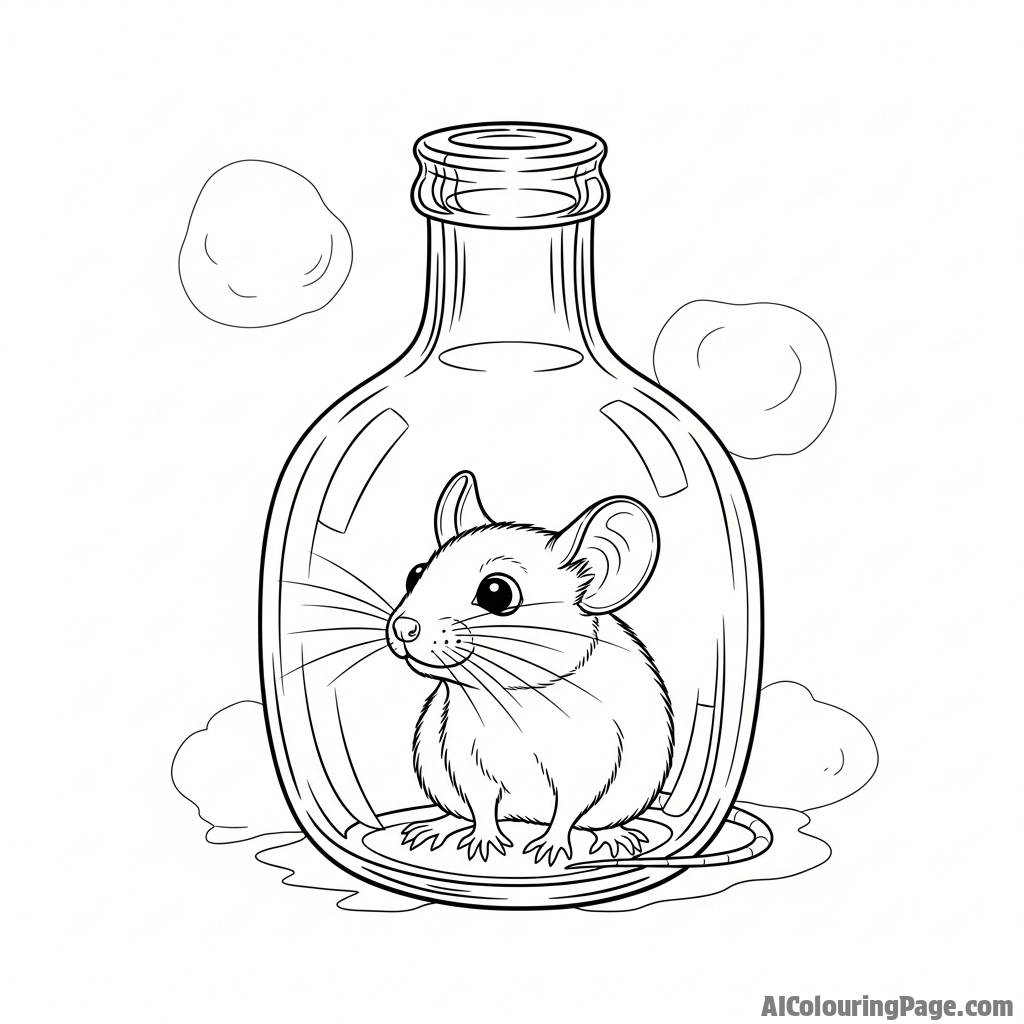 A mouse inside a glass bottle, looking out at a vast, blurry world.