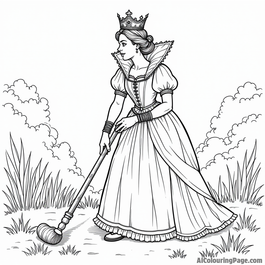 The Queen of Hearts playing croquet