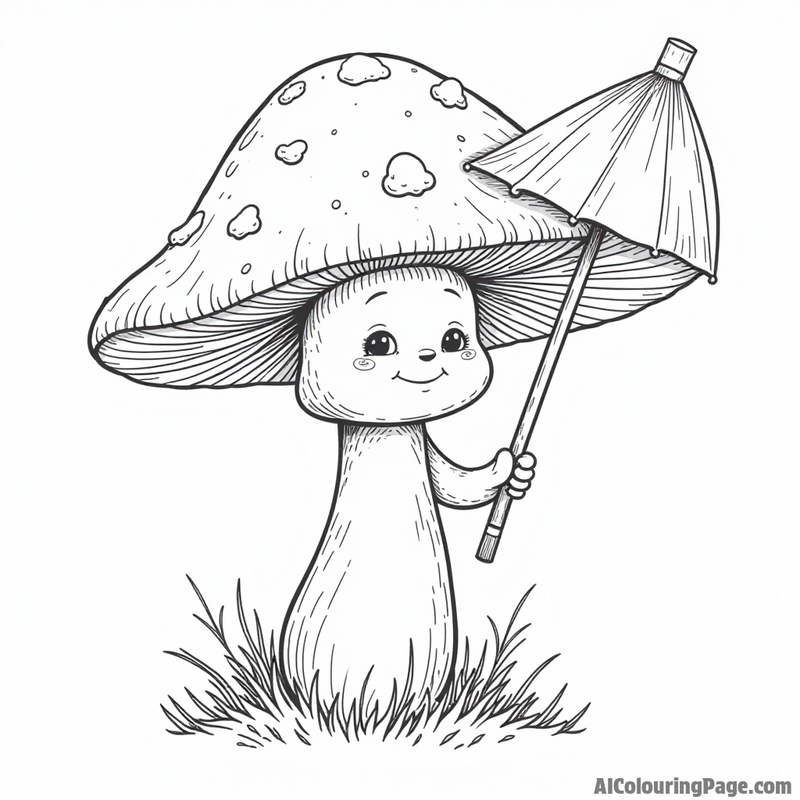 A mushroom holding a tiny umbrella