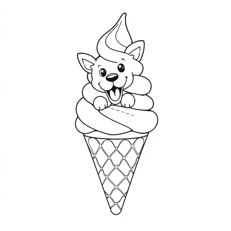 An ice cream cone with a playful dog