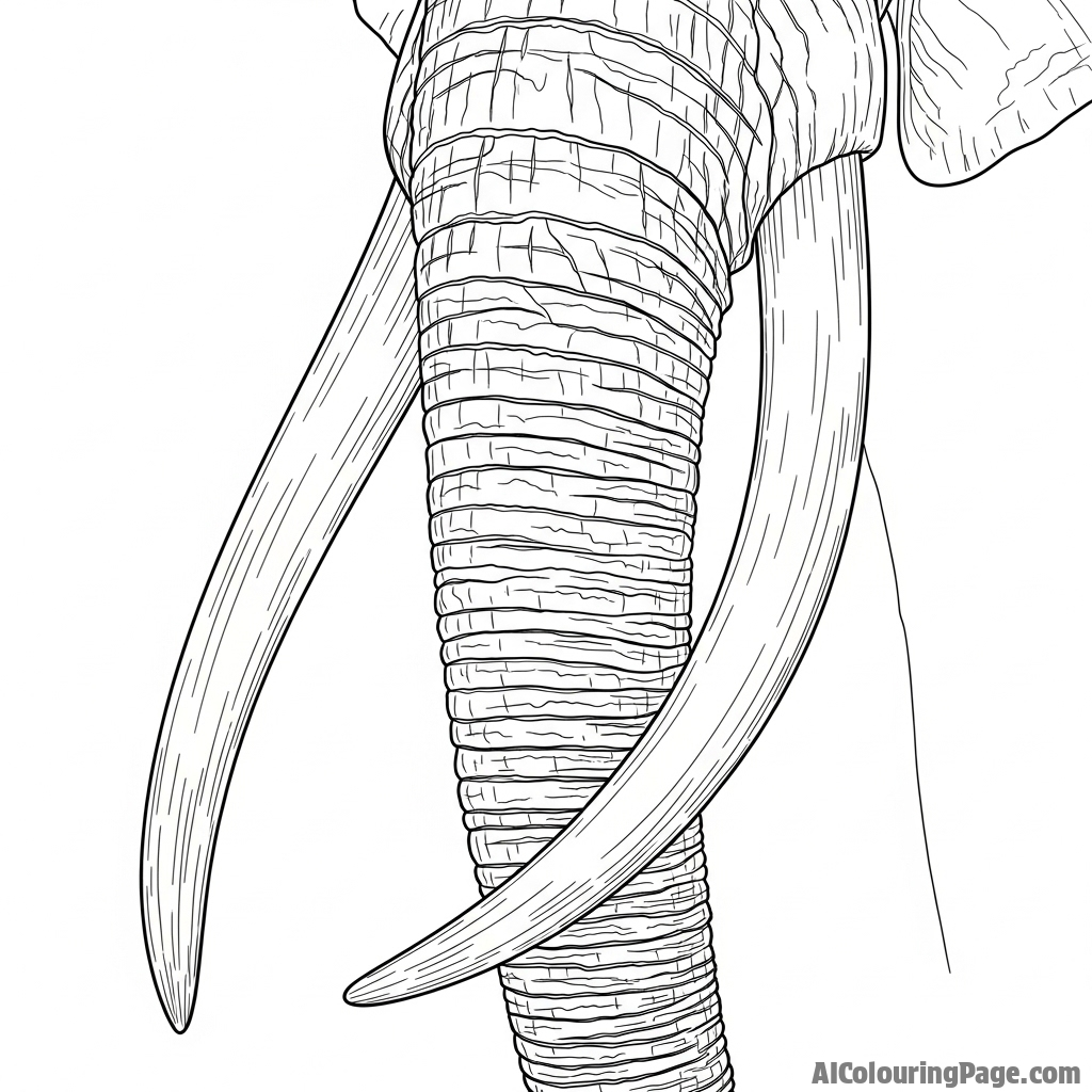 A close-up on an elephant's powerful tusk, showing the texture and age.