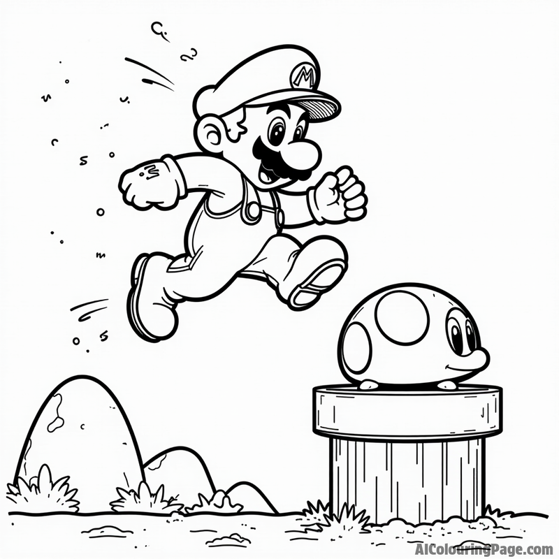 Mario jumping over Goomba