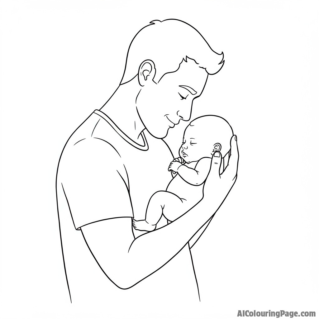 Father holding a newborn baby, tenderness and care.