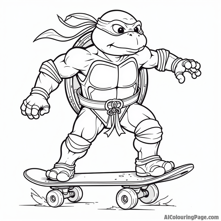 Ninja Turtle riding a skateboard