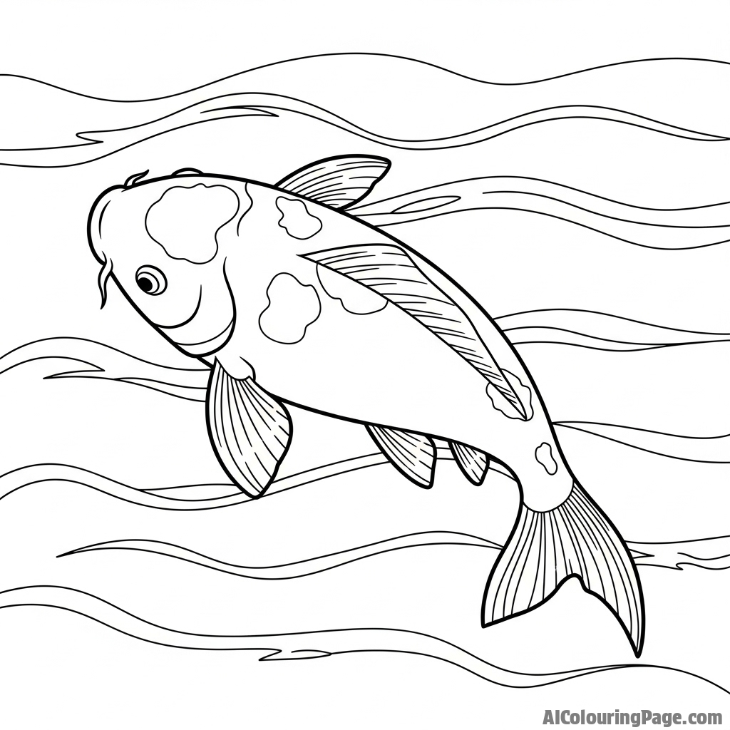 The distinct silhouette of a koi fish against the bright, shimmering surface of the water.