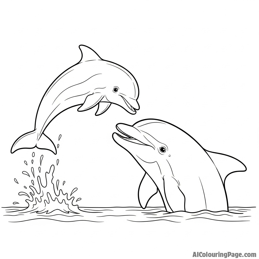 A young dolphin calf attempting its first breach, coached by its patient mother.