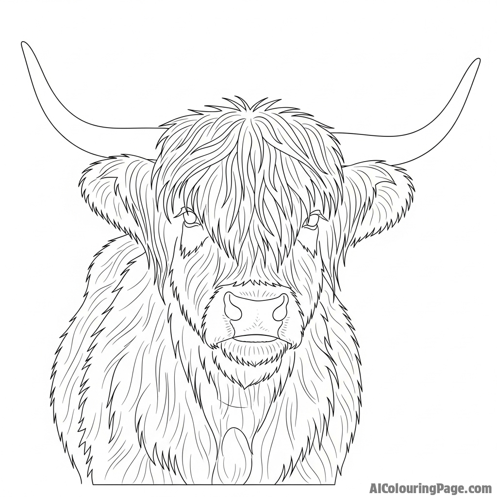 A detailed portrait of a highland cow, its long, shaggy fur covering its eyes