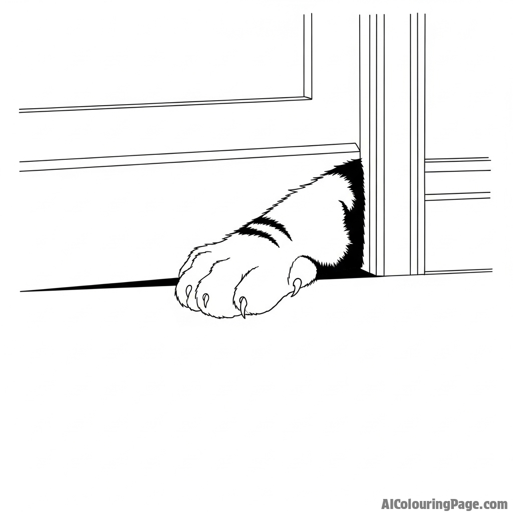 A cat's paw reaching out from under a door.
