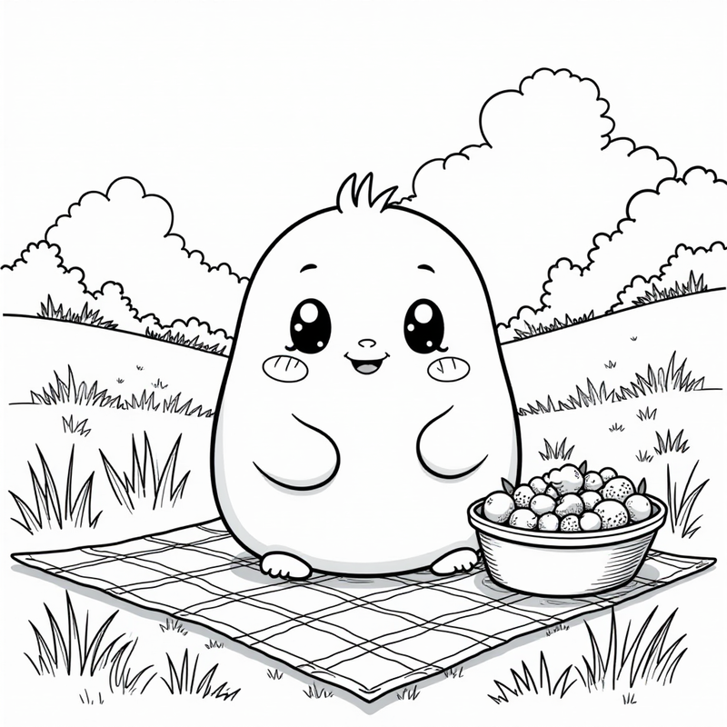 Squishmallow enjoying a picnic in a meadow