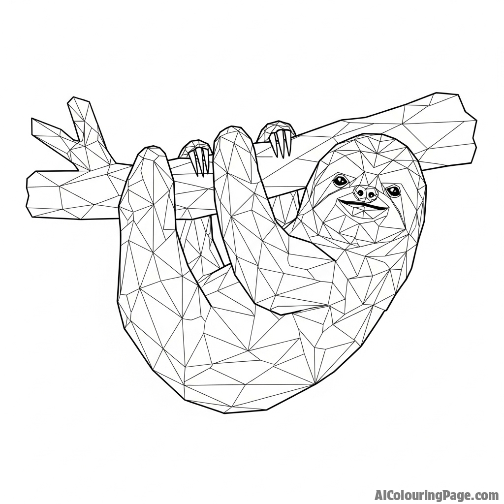 A low-poly digital rendering of a sloth.