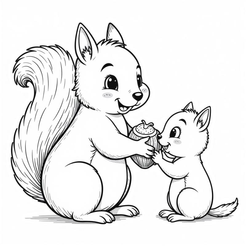 Squirrel sharing nuts coloring page