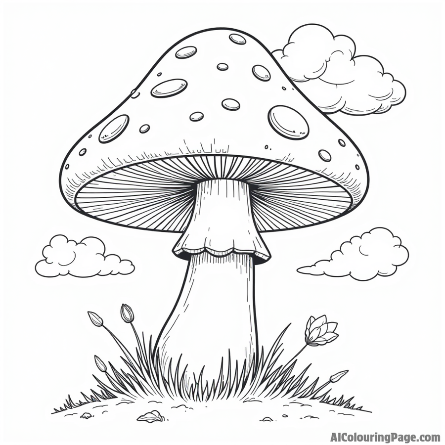 A mushroom flying in the air with a cloud behind it