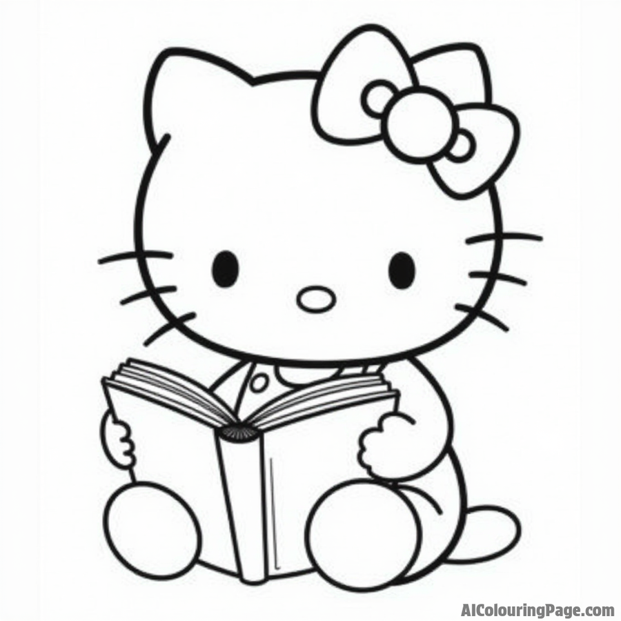 Hello Kitty reading a book