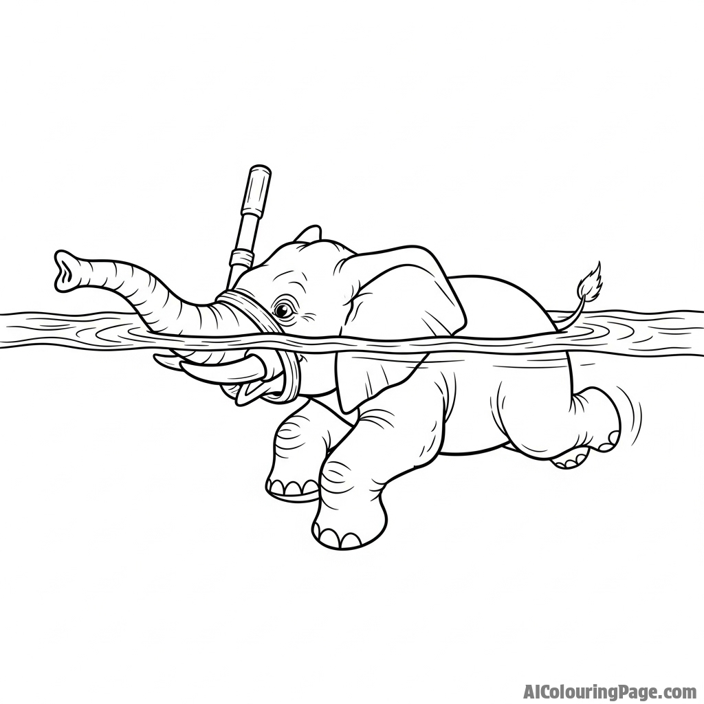 An elephant swimming in a deep body of water, using its trunk as a snorkel.