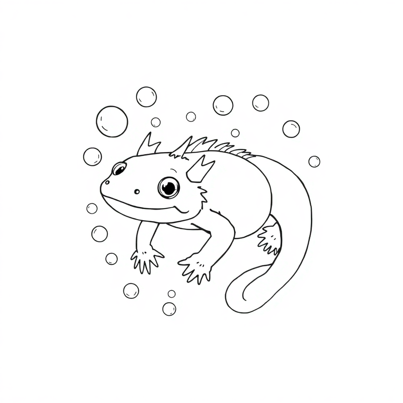 Axolotl surrounded by bubbles