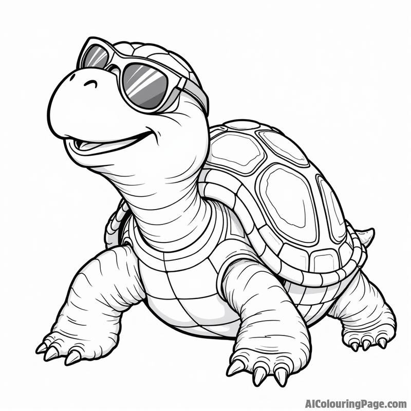 A happy turtle wearing sunglasses