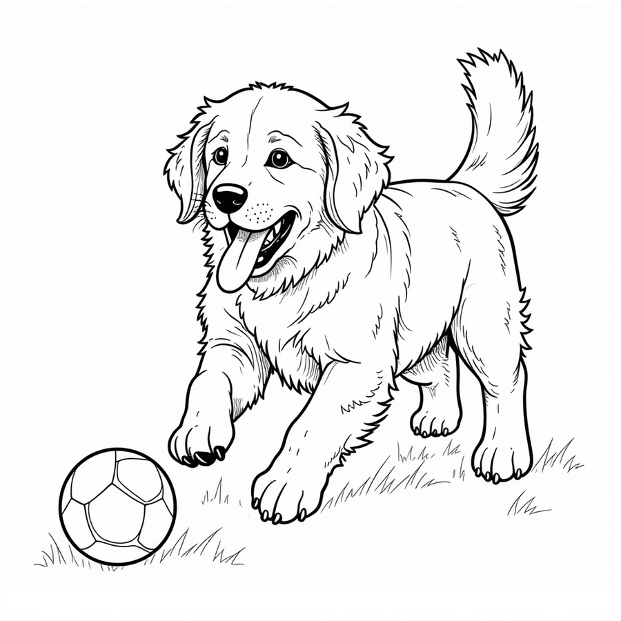 A playful Golden Retriever fetching a ball