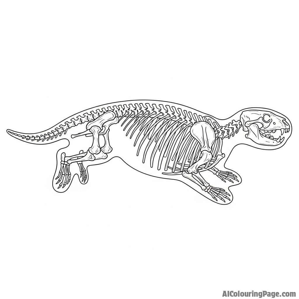 The fossilized skeleton of a prehistoric giant otter.