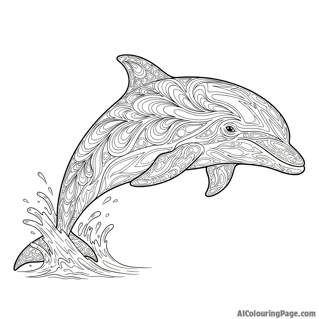 A fantasy illustration of a dolphin with intricate, luminous patterns glowing on its skin.