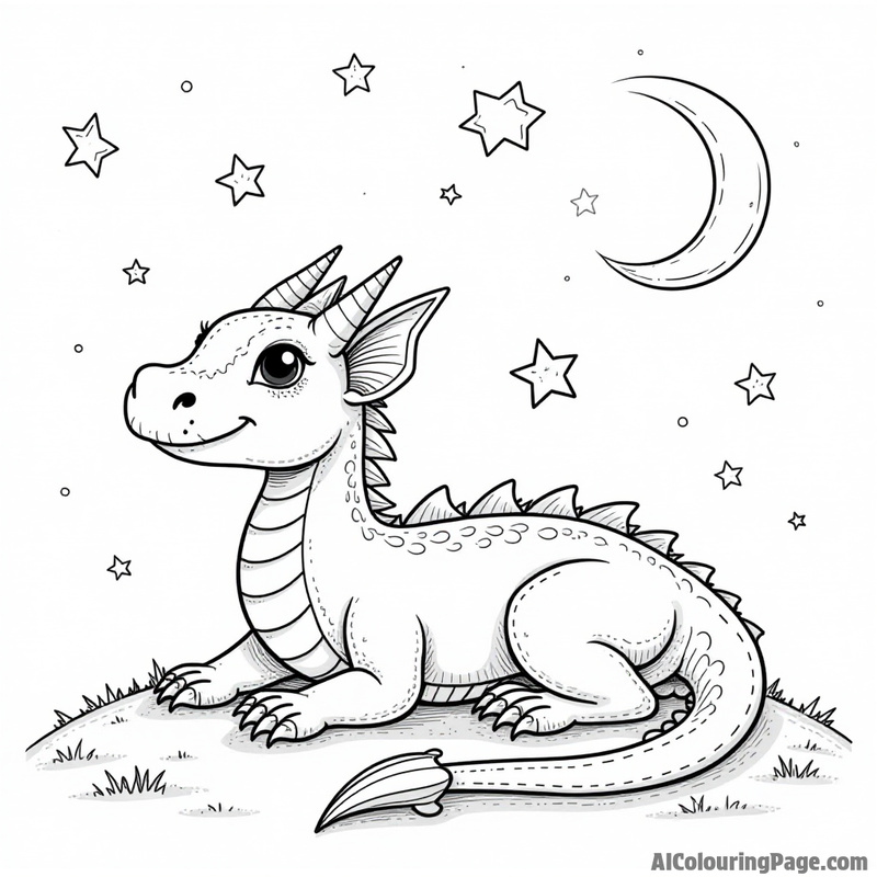 Dragon resting under a starry sky