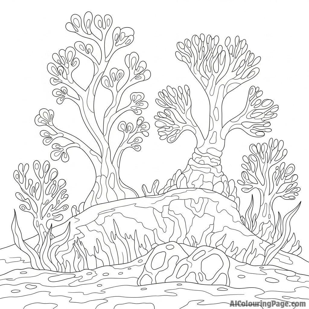 Digital illustration of flowers growing on an alien planet.