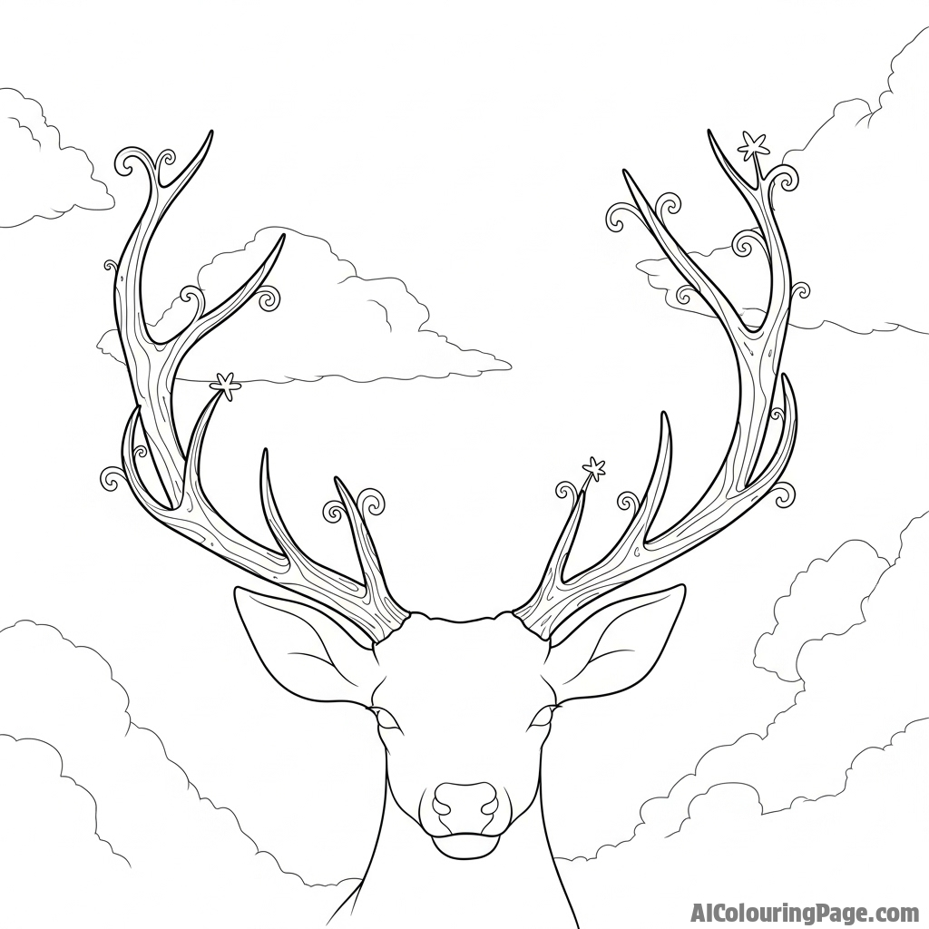 A stark silhouette of a deer's antlers against a bright sky.