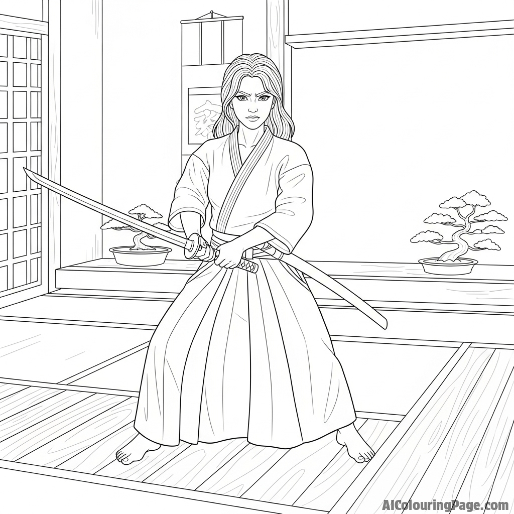 Aphmau training with a sword in a dojo, focused and determined.