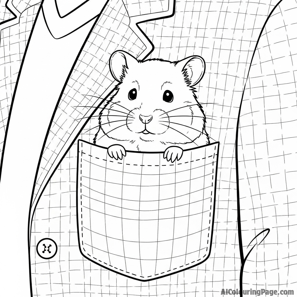 A hamster peeking out from the pocket of a tweed jacket